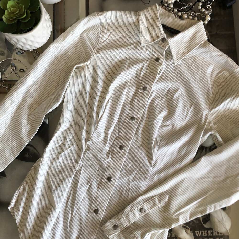Fitted Pinstripe Button Down Blouse